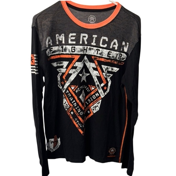 American Fighter Burnout biker Black and Orange Graphic Tee - Picture 1 of 7